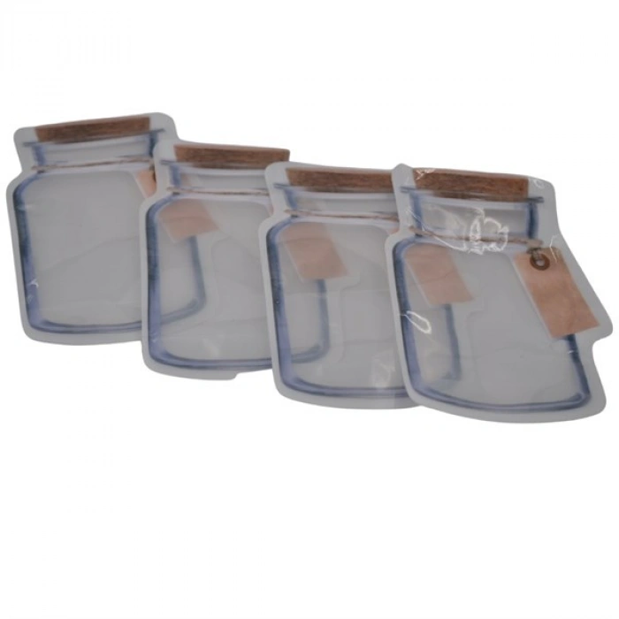 TUFEYO Kavanoz Görünümlü Kilitli Poşet Çıtçıtlı ve Pratik Torba 4 Adet