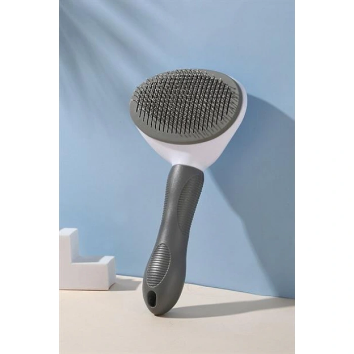 TUFEYO Kedi Köpek Tüy Toplayıcı Kendini Temizleyebilen Ergonomik Rahat Evcil Hayvan Tarağı Gri