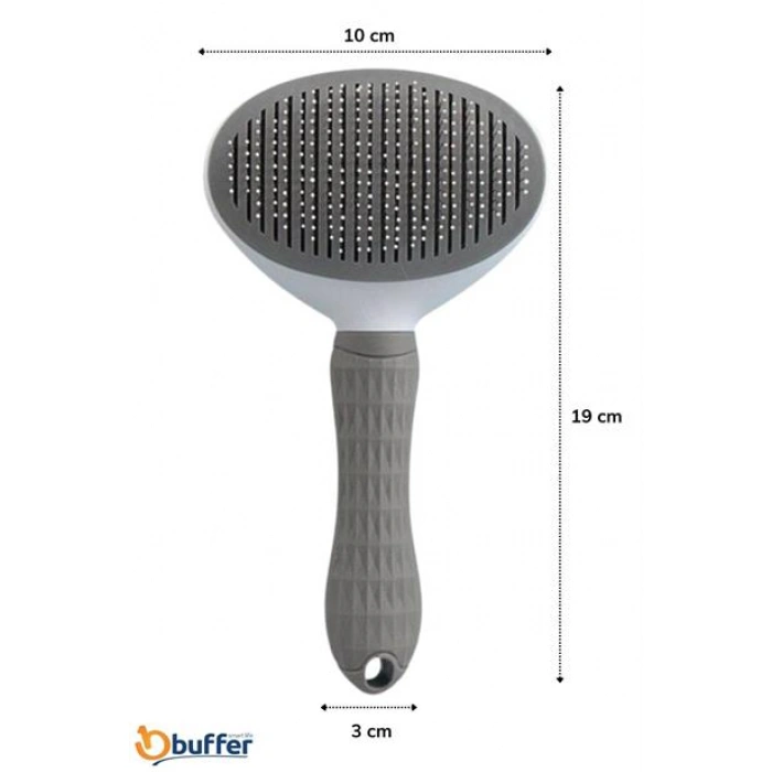 TUFEYO Kedi Köpek Tüy Toplayıcı Kendini Temizleyebilen Ergonomik Rahat Evcil Hayvan Tarağı Gri