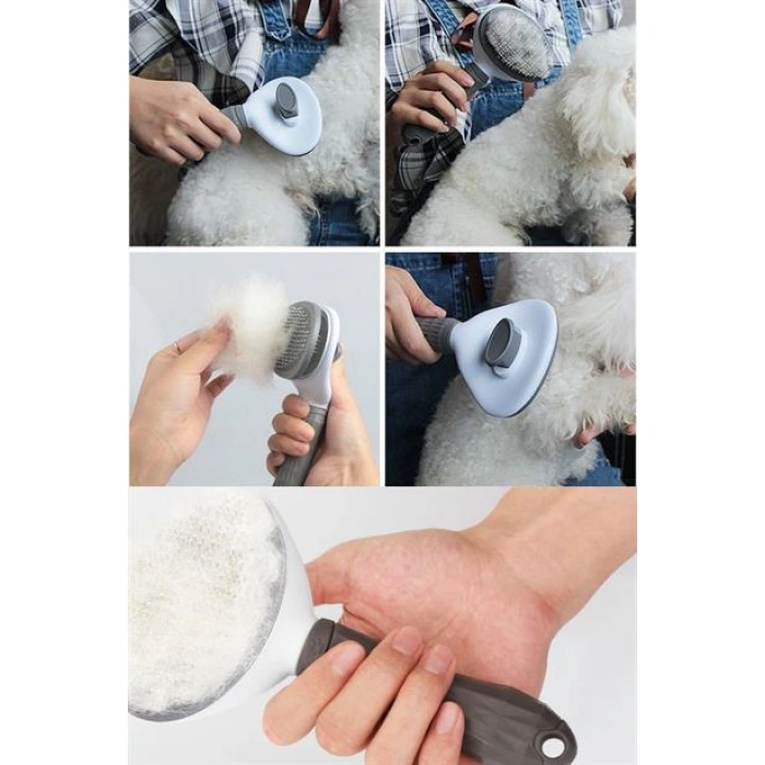 TUFEYO Kedi Köpek Tüy Toplayıcı Kendini Temizleyebilen Ergonomik Rahat Evcil Hayvan Tarağı Gri