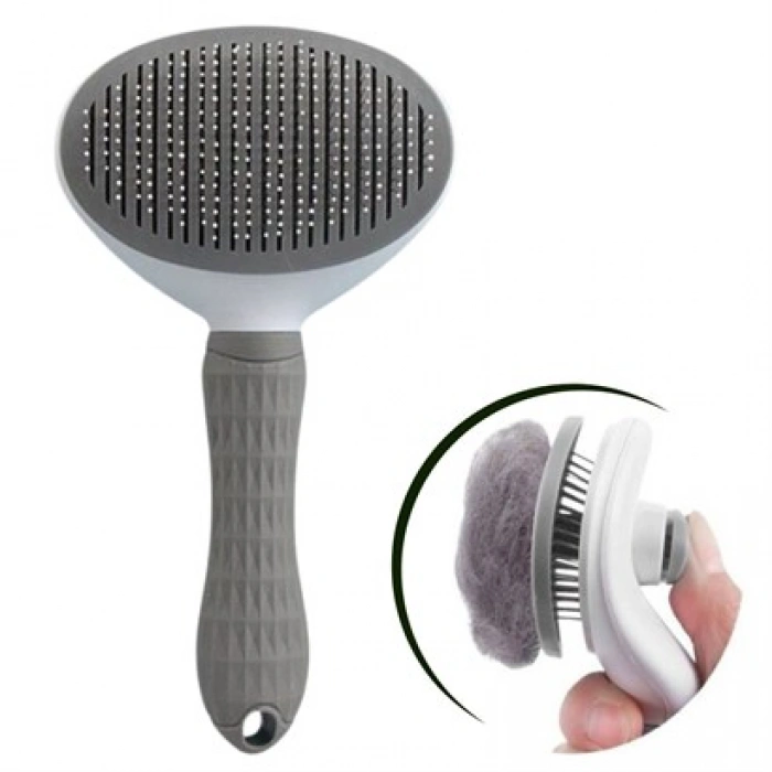 TUFEYO Kedi Köpek Tüy Toplayıcı Kendini Temizleyebilen Ergonomik Rahat Evcil Hayvan Tarağı Gri