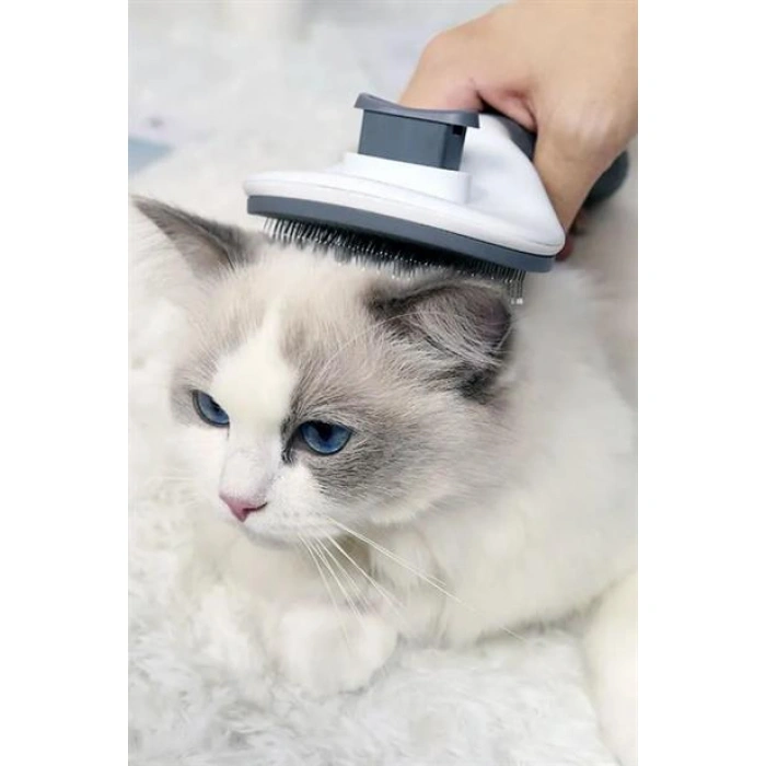 TUFEYO Kedi Köpek Tüy Toplayıcı Kendini Temizleyebilen Ergonomik Rahat Evcil Hayvan Tarağı Gri