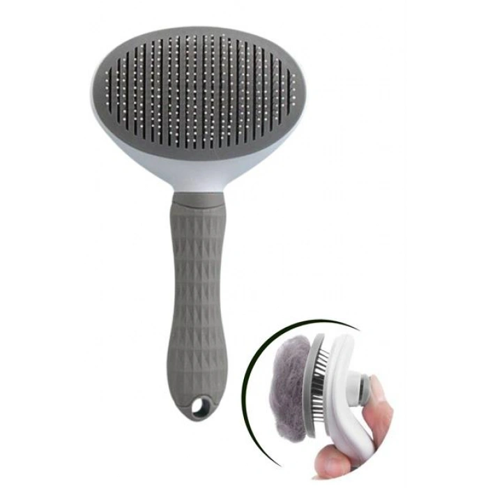 TUFEYO Kedi Köpek Tüy Toplayıcı Kendini Temizleyebilen Ergonomik Rahat Evcil Hayvan Tarağı Gri