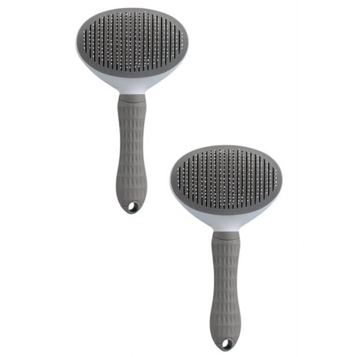 TUFEYO Kedi Köpek Tüy Toplayıcı Kendini Temizleyebilen Ergonomik Rahat Evcil Hayvan Tarağı Gri