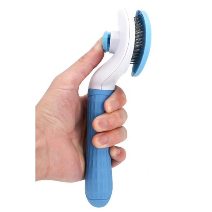 TUFEYO Kedi Köpek Tüy Toplayıcı Kendini Temizleyebilen Ergonomik Saplı Evcil Hayvan Tarağı Mavi