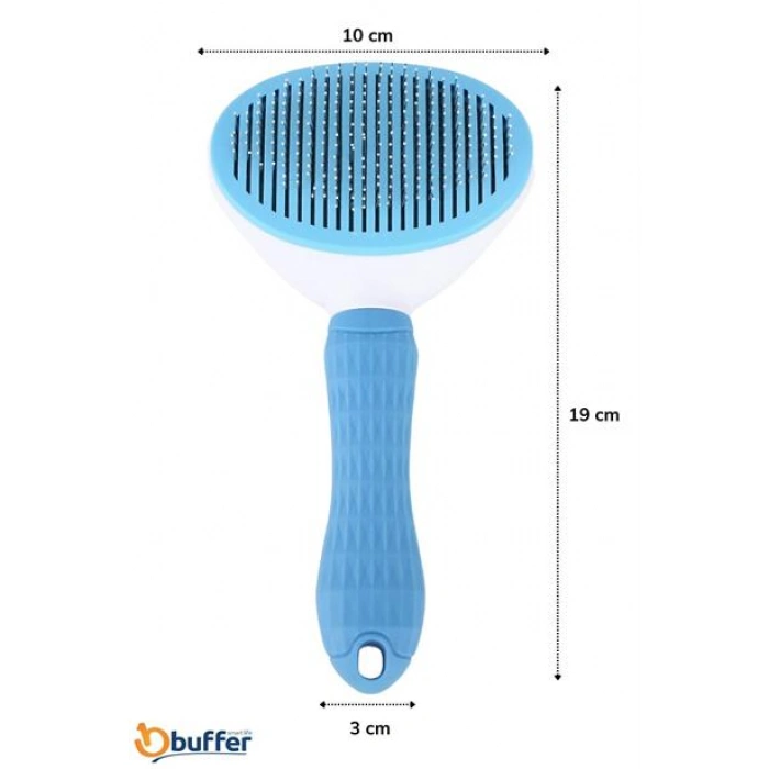 TUFEYO Kedi Köpek Tüy Toplayıcı Kendini Temizleyebilen Ergonomik Saplı Evcil Hayvan Tarağı Mavi