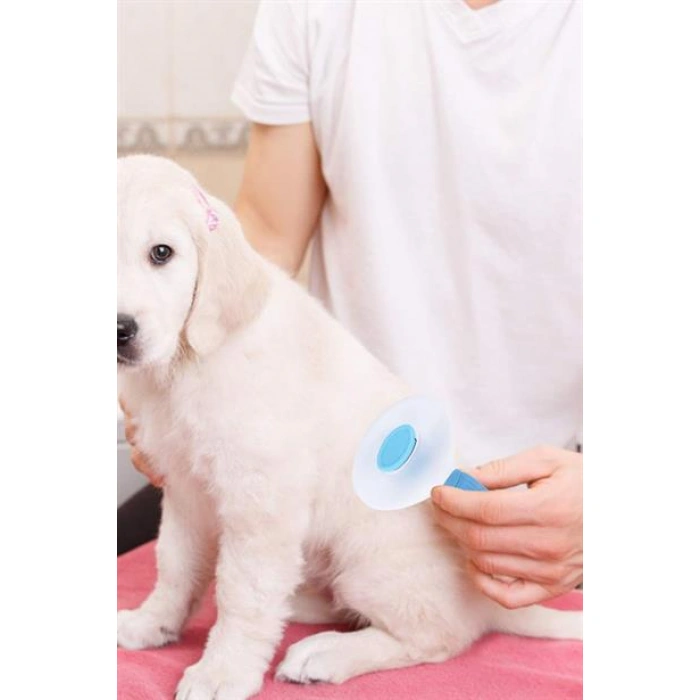 TUFEYO Kedi Köpek Tüy Toplayıcı Kendini Temizleyebilen Ergonomik Saplı Evcil Hayvan Tarağı Mavi