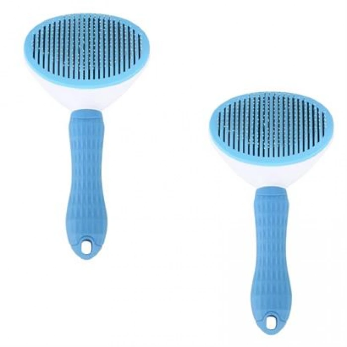 TUFEYO Kedi Köpek Tüy Toplayıcı Kendini Temizleyebilen Ergonomik Saplı Evcil Hayvan Tarağı Mavi