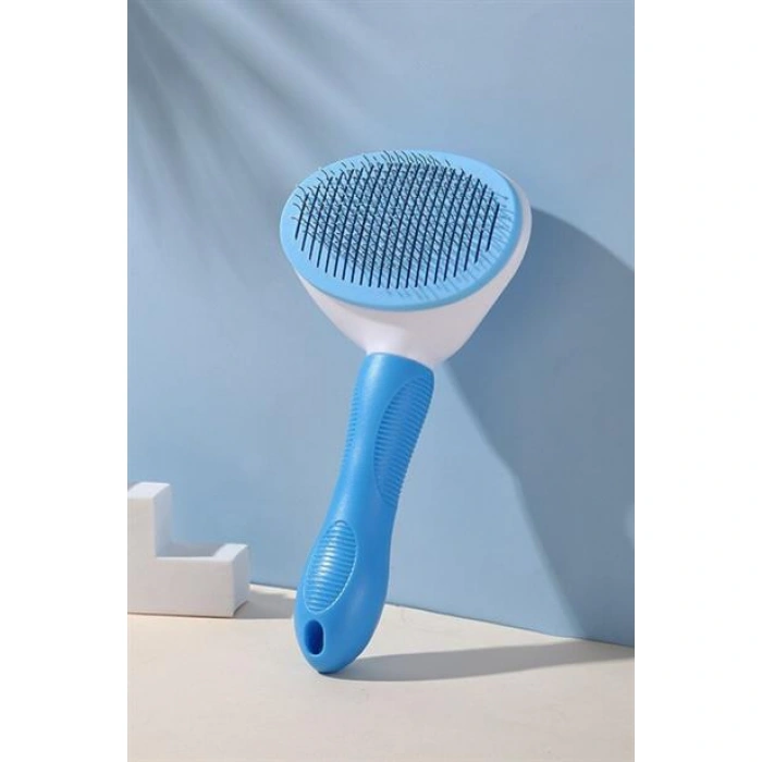 TUFEYO Kedi Köpek Tüy Toplayıcı Kendini Temizleyebilen Ergonomik Saplı Evcil Hayvan Tarağı Mavi