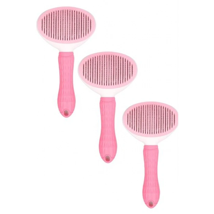 TUFEYO Kedi Köpek Tüy Toplayıcı Kendini Temizleyebilen Ergonomik Saplı Evcil Hayvan Tarağı Pembe