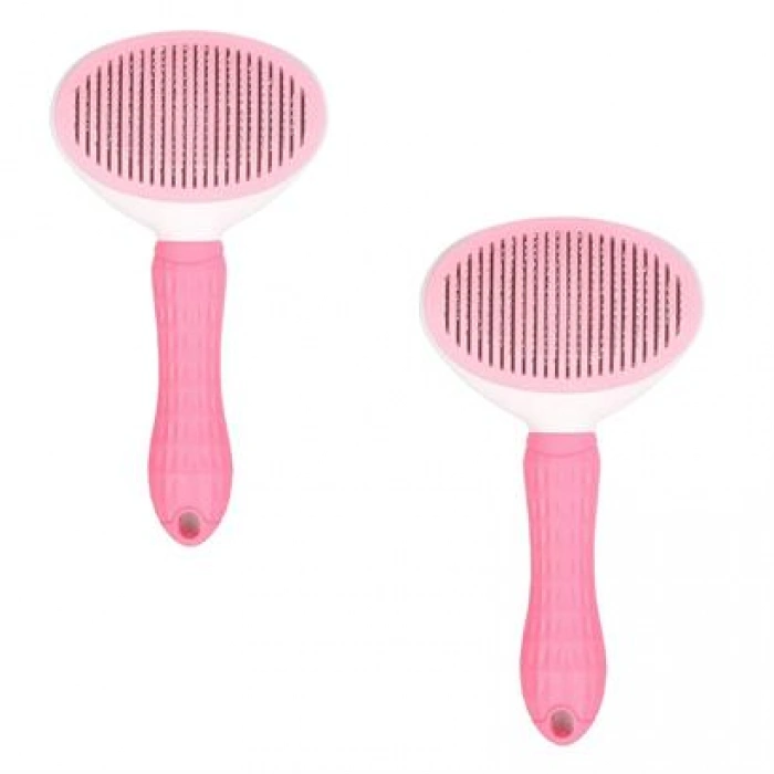 TUFEYO Kedi Köpek Tüy Toplayıcı Kendini Temizleyebilen Ergonomik Saplı Evcil Hayvan Tarağı Pembe