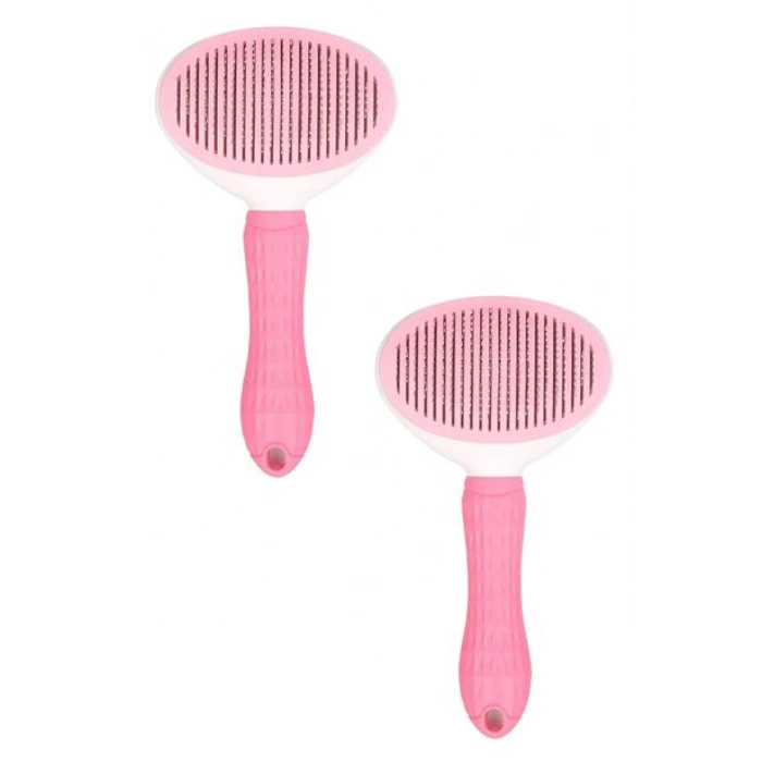 TUFEYO Kedi Köpek Tüy Toplayıcı Kendini Temizleyebilen Ergonomik Saplı Evcil Hayvan Tarağı Pembe