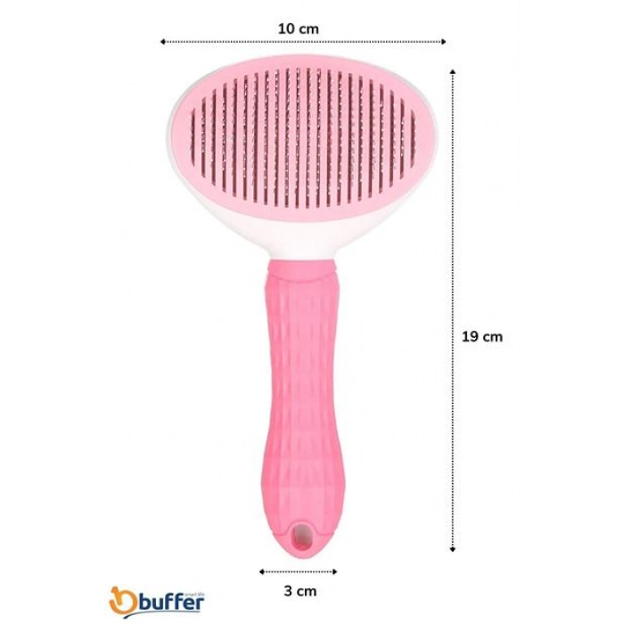 TUFEYO Kedi Köpek Tüy Toplayıcı Kendini Temizleyebilen Ergonomik Saplı Evcil Hayvan Tarağı Pembe