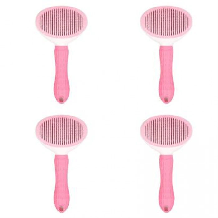 TUFEYO Kedi Köpek Tüy Toplayıcı Kendini Temizleyebilen Ergonomik Saplı Evcil Hayvan Tarağı Pembe