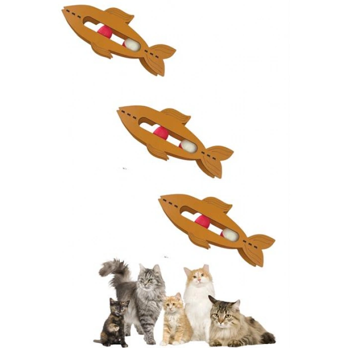 TUFEYO  Kediler İçin Ahşap 2 Toplu Eğimli  Sevimli Balık Şeklinde Eğitim Amaçlı Oyuncak