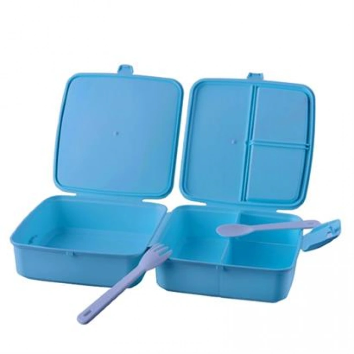 TUFEYO Kendiliğinden Kaşık Çatallı Beslenme Kutusu 4 Bölmeli Çocuk Beslenme Kabı Saklama Kutusu