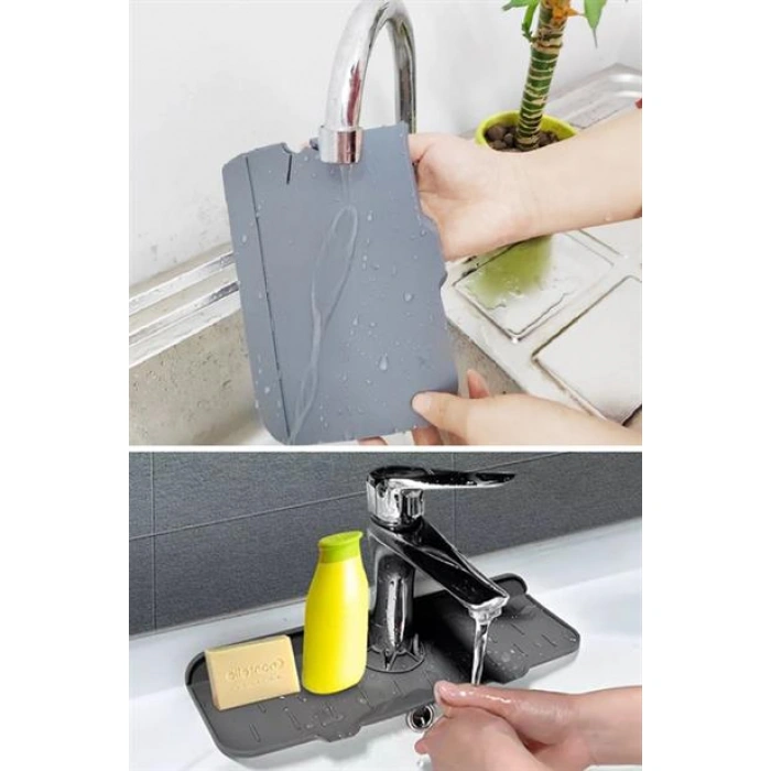 TUFEYO Lavabo İçin Silikon Esnek Mat Musluk Sapı Damlama Tutucu Raf Mutfak Tezgahı Sıçrama Koruma