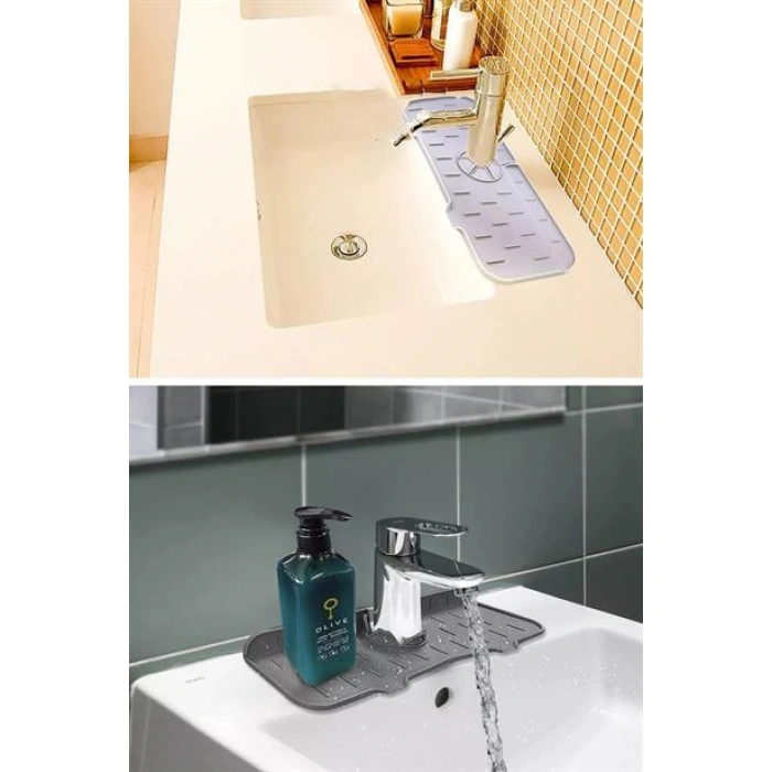 TUFEYO Lavabo İçin Silikon Esnek Mat Musluk Sapı Damlama Tutucu Raf Mutfak Tezgahı Sıçrama Koruma