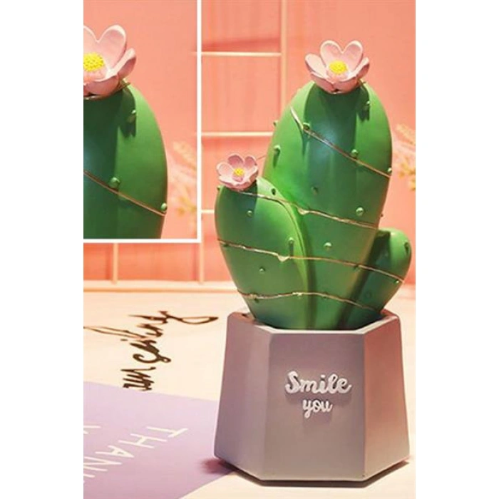 TUFEYO Led Işıklı Kaktüs Biblo Ev Dekorasyon ve Hediyelik Eşya Led Aydınlatma