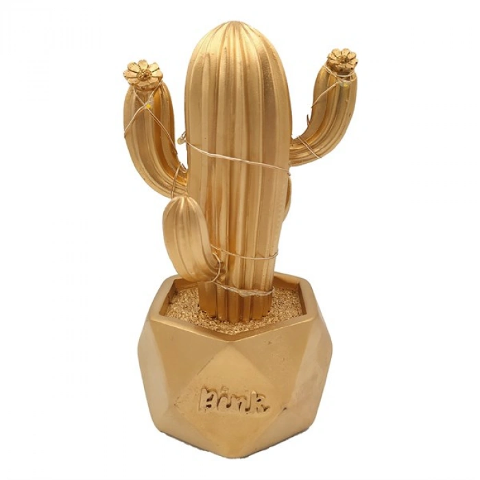 TUFEYO Led Işıklı Sevimli Kaktüs Dekoratif Masa Lambası Mini Biblo Gece Lambası-GOLD
