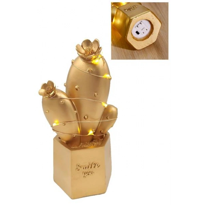 TUFEYO Led Işıklı Sevimli Kaktüs Dekoratif Masa Lambası Mini Biblo Gece Lambası Gold