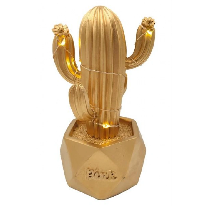 TUFEYO Led Işıklı Sevimli Kaktüs Dekoratif Masa Lambası Mini Biblo Gece Lambası-GOLD