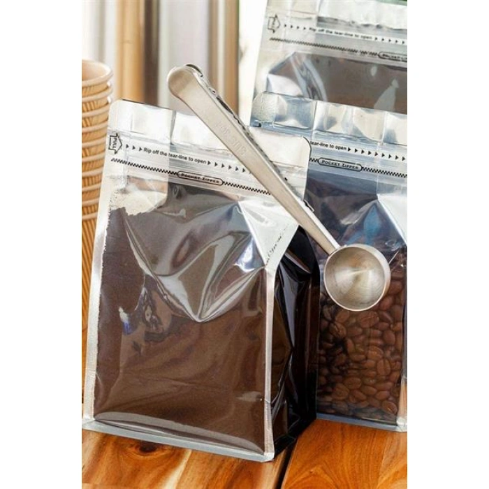 TUFEYO Mandallı Kahve Ölçü Kaşığı Silver Çok Fonksiyonlu Paslanmaz Çelik Kaşık