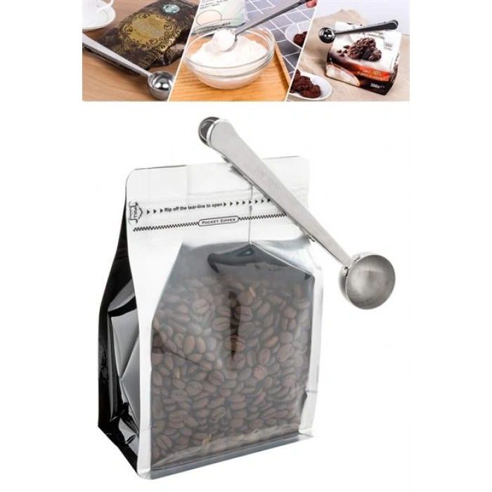 TUFEYO Mandallı Kahve Ölçü Kaşığı Silver Çok Fonksiyonlu Paslanmaz Çelik Kaşık