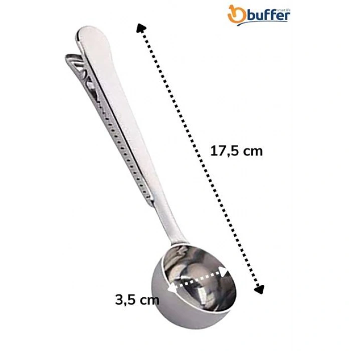 TUFEYO Mandallı Kahve Ölçü Kaşığı Silver Çok Fonksiyonlu Paslanmaz Çelik Kaşık