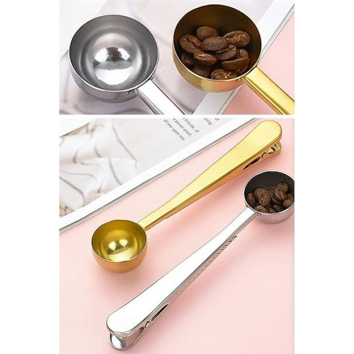 TUFEYO Mandallı Kahve Ölçü Kaşığı Silver Çok Fonksiyonlu Paslanmaz Çelik Kaşık