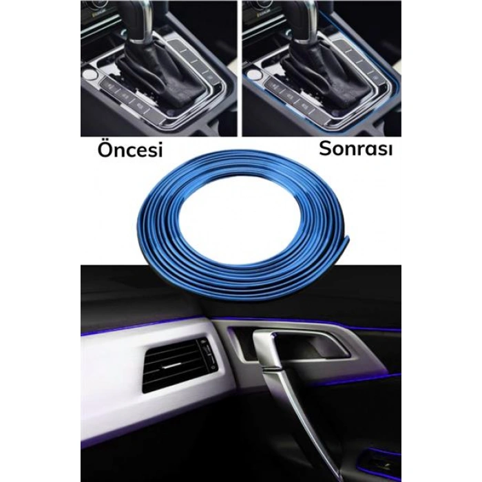 TUFEYO Mavi Araba Oto Trim Dekorasyon Şeridi Kauçuk Elastik Kolay Kurulum 5 metre Şerit Bant