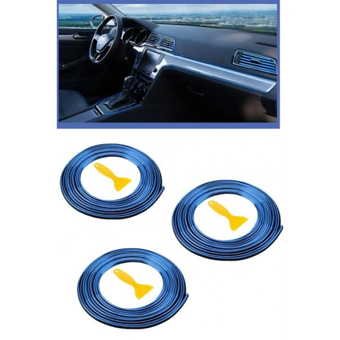 TUFEYO Mavi Araba Oto Trim Dekorasyon Şeridi Kauçuk Elastik Kolay Kurulum 5 metre Şerit Bant