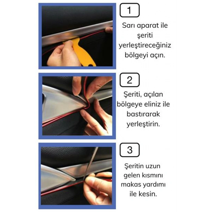 TUFEYO Mavi Araba Oto Trim Dekorasyon Şeridi Kauçuk Elastik Kolay Kurulum 5 metre Şerit Bant