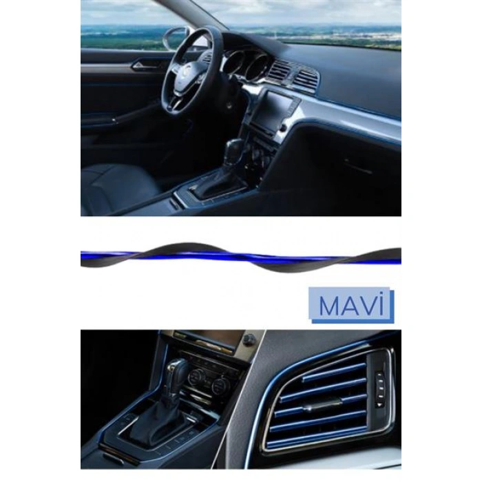 TUFEYO Mavi Araba Oto Trim Dekorasyon Şeridi Kauçuk Elastik Kolay Kurulum 5 metre Şerit Bant