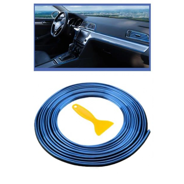 TUFEYO Mavi Araba Oto Trim Dekorasyon Şeridi Kauçuk Elastik Kolay Kurulum 5 metre Şerit Bant