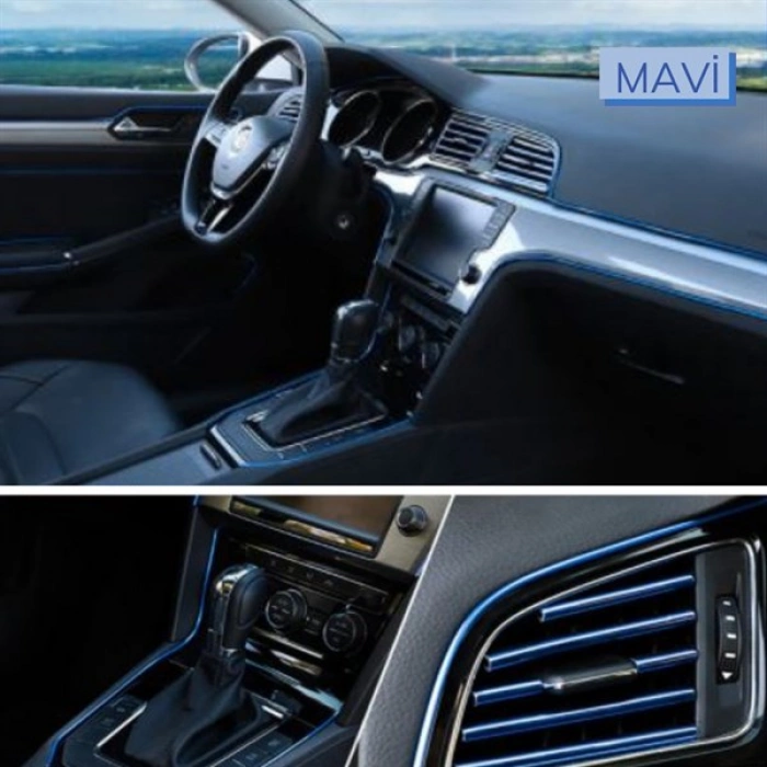 TUFEYO Mavi Araba Oto Trim Dekorasyon Şeridi Kauçuk Elastik Kolay Kurulum 5 metre Şerit Bant