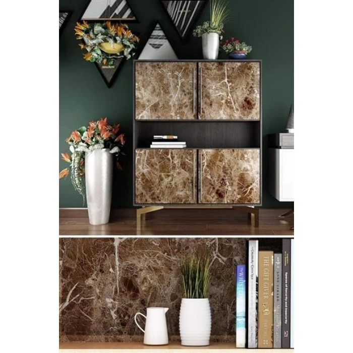 TUFEYO Mermer Desenli Masa Tezgah Mutfak Su Geçirmez Yapışkanlı Folyo Sticker  Kahverengi 5x0,6m