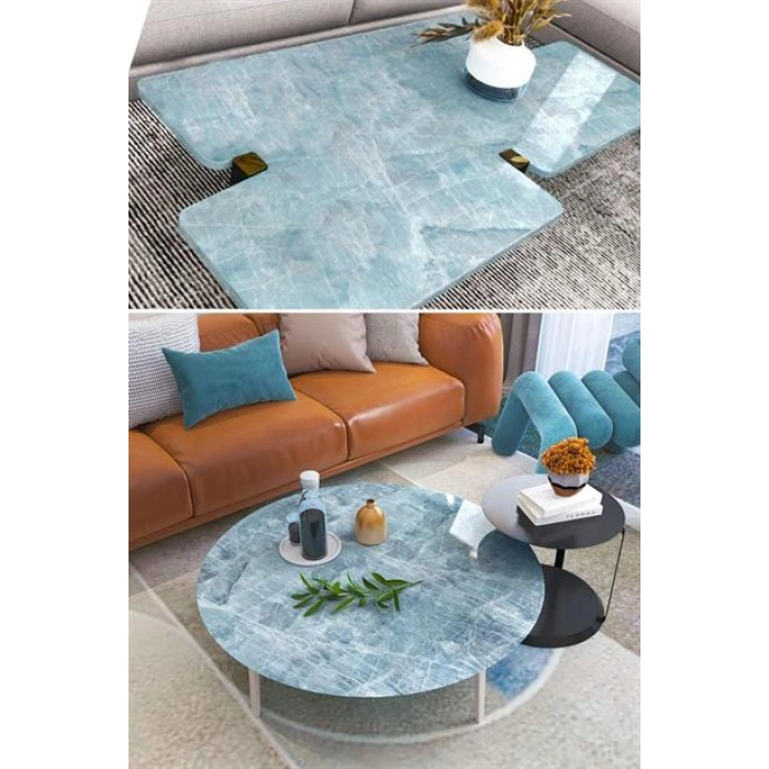 TUFEYO Mermer Desenli Masa Tezgah Mutfak Su Geçirmez Yapışkanlı Folyo Sticker Mavi 5x0,6m