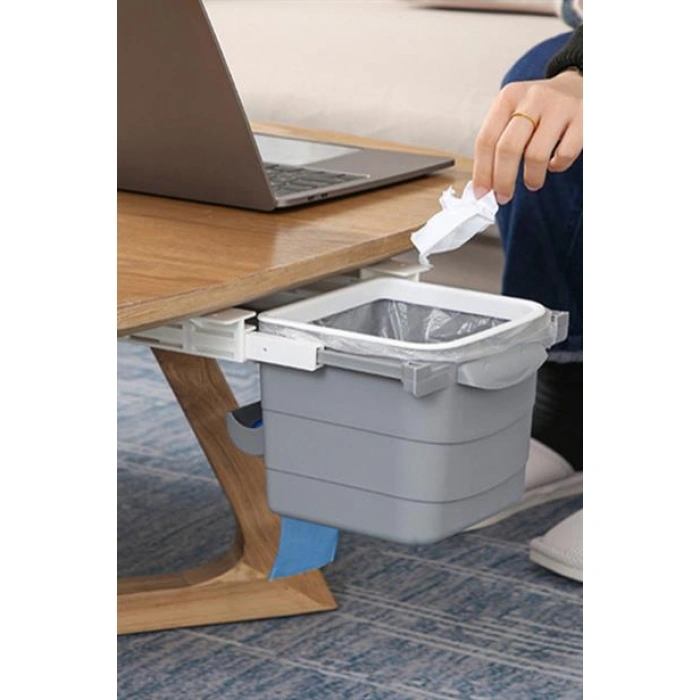 TUFEYO Mini Masa Çöp Kovası Plastik Tezgah Altı Geri Çekilebilir Yapışkanlı Görünmez Bölme Pratik