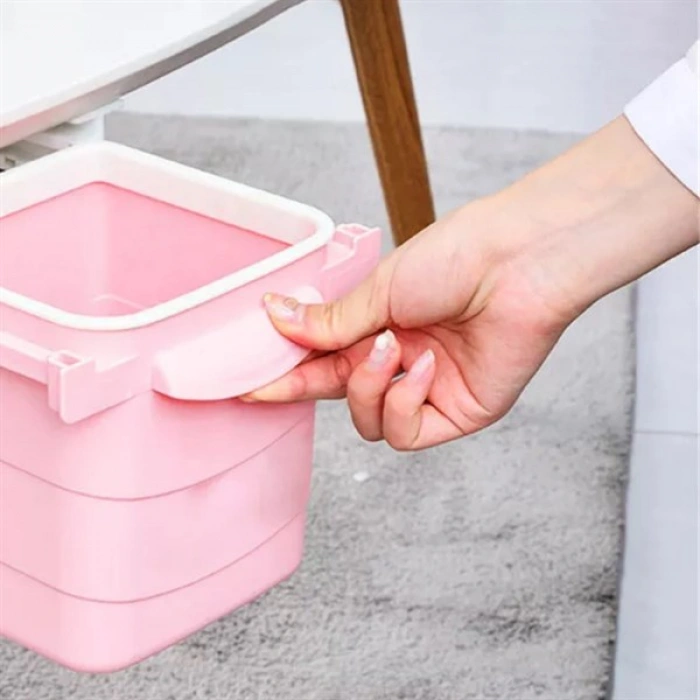 TUFEYO Mini Masa Çöp Kovası Plastik Tezgah Altı Geri Çekilebilir Yapışkanlı Görünmez Bölme Pratik