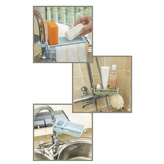 TUFEYO Musluğa Takılan Sünger Havlu Askılı Sabun Hazneli mutfak Banyo Lavabo Düzenleyici Organizer