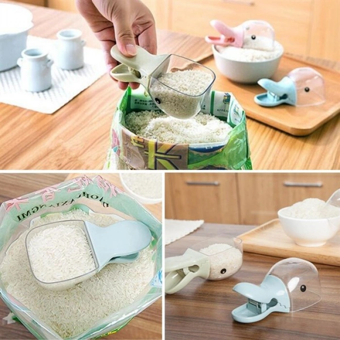 TUFEYO Ördek Tasarımlı Mandallı Tazelik Koruyan Ölçekli Kuru Mama Kaşığı Mama Ölçeği