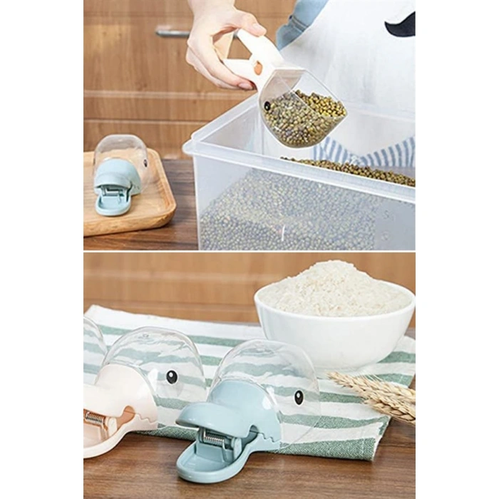 TUFEYO Ördek Tasarımlı Mandallı Tazelik Koruyan Ölçekli Kuru Mama Kaşığı Mama Ölçeği