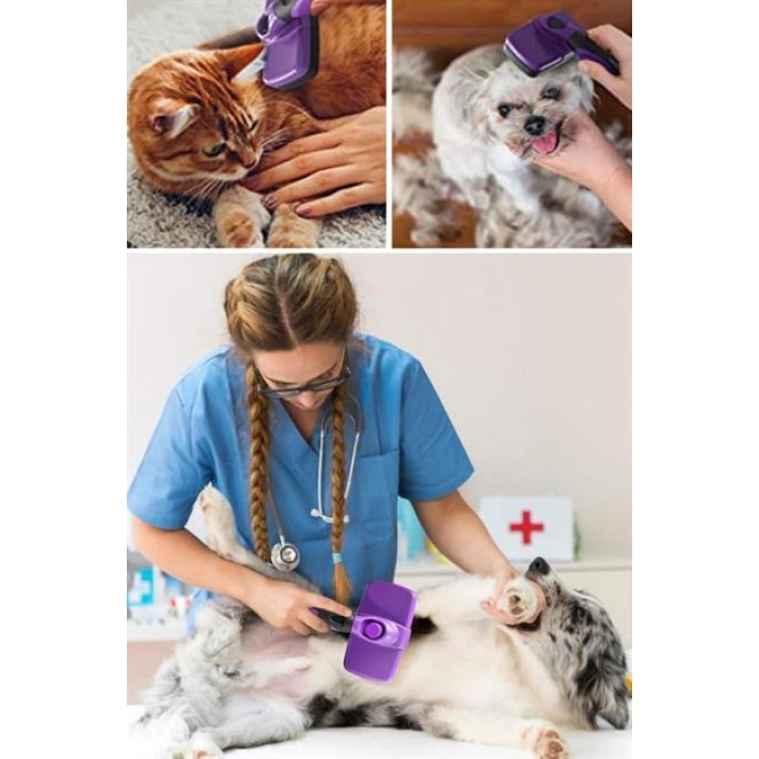 TUFEYO  Otomatik Temizlenebilen Tuşlu Pratik Kedi Köpek Tüy Toplama Fırçası