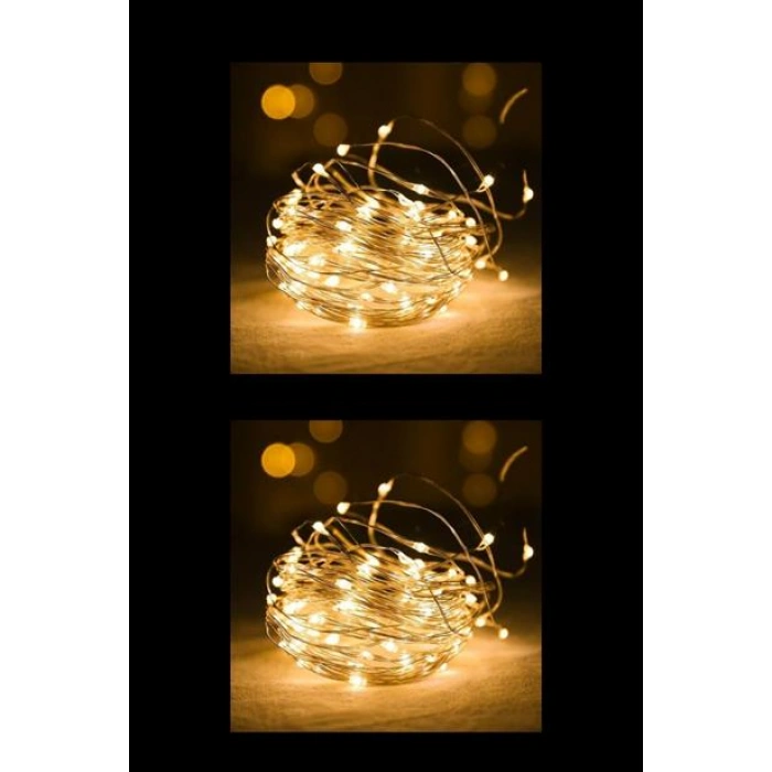 TUFEYO Peri Led Işık 10 Metre (Sarı) Pilli Aydınlatma Şerit Led Saçak Spot Süsleme