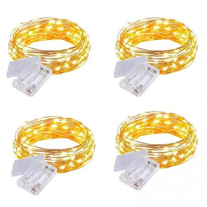 TUFEYO Peri Led Işık 10 Metre (Sarı) Pilli Aydınlatma Şerit Led Saçak Spot Süsleme