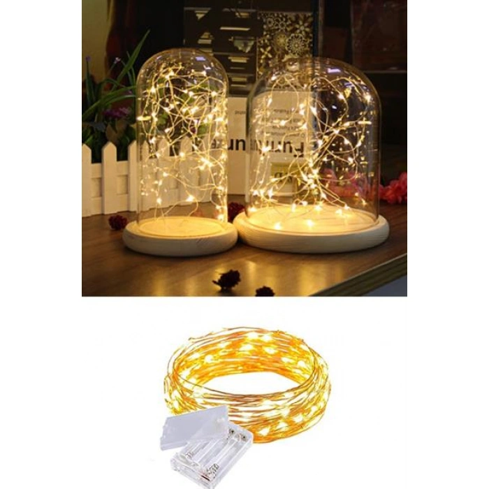 TUFEYO Peri Led Işık 5 Metre (Sarı) Pilli Aydınlatma Şerit Saçak Spot Süsleme