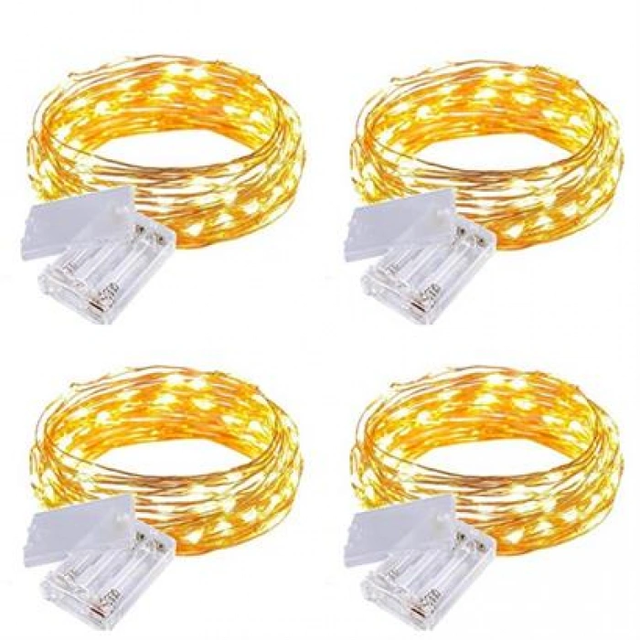 TUFEYO Peri Led Işık 5 Metre (Sarı) Pilli Aydınlatma Şerit Saçak Spot Süsleme