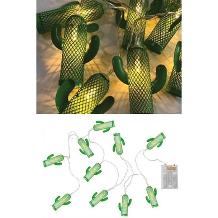 TUFEYO Pilli Yeşil Kaktüs Led Işık Zinciri Dekoratif Süs Aydınlatması