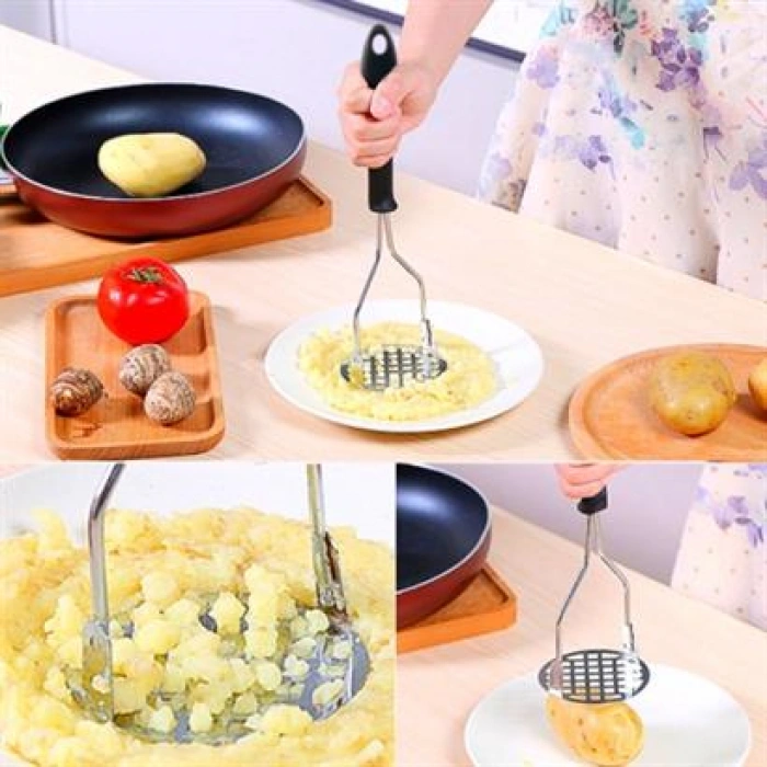 TUFEYO Renkli Plastik Saplı Paslanmaz Metal Patates Ezici Püre Yapıcı